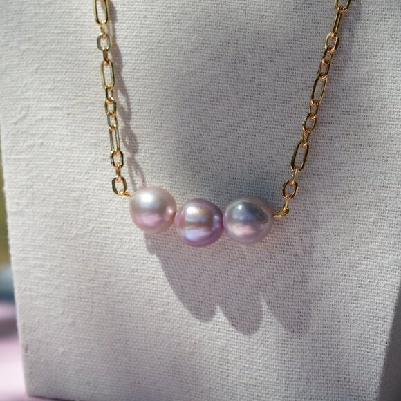 23" Natural Pastel Edison Pearl Necklace – Gold Plated Chain - Picture 1 of 6